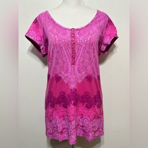 Y2K Paisley Bejeweled Baby Doll Tee Shirt by In Vain Womens Size Large